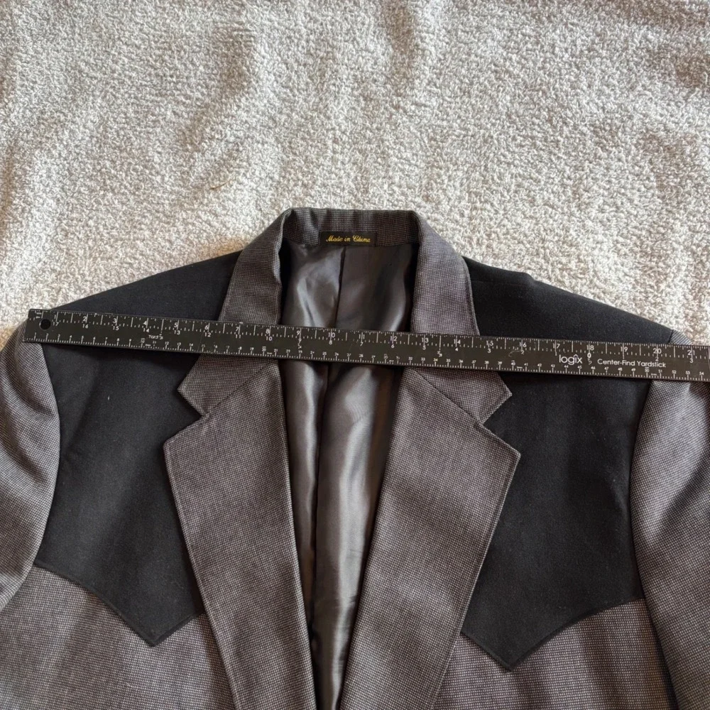 Circle S Dallas Mens Grey Western Blazer 50L Sport Coat Black Suede Yoke Cowboy